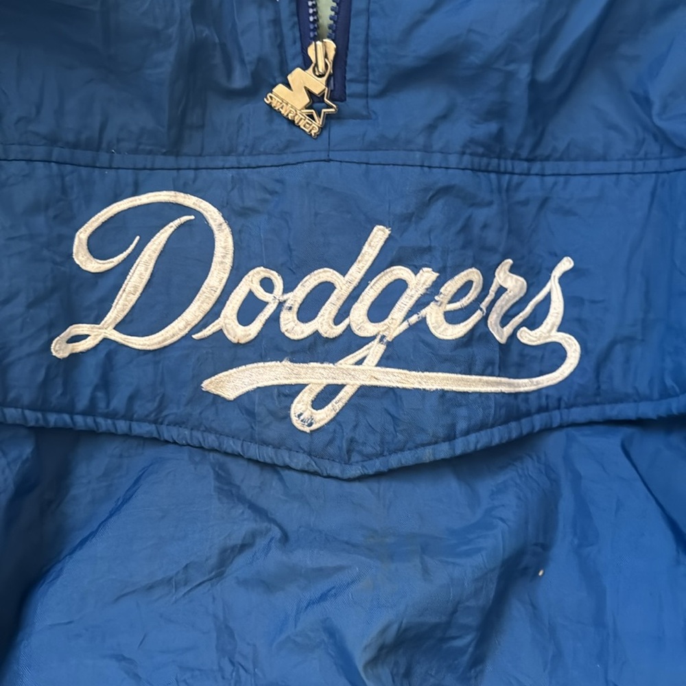 LA DODGERS 90s STARTER PUFFER 1/2 JACKET SIZE. L BLUE, GREY MLB BASEBALL VINTAGE - Picture 3 of 8